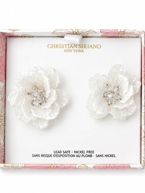 Christian Siriano White Floral Crystal Cluster Earrings